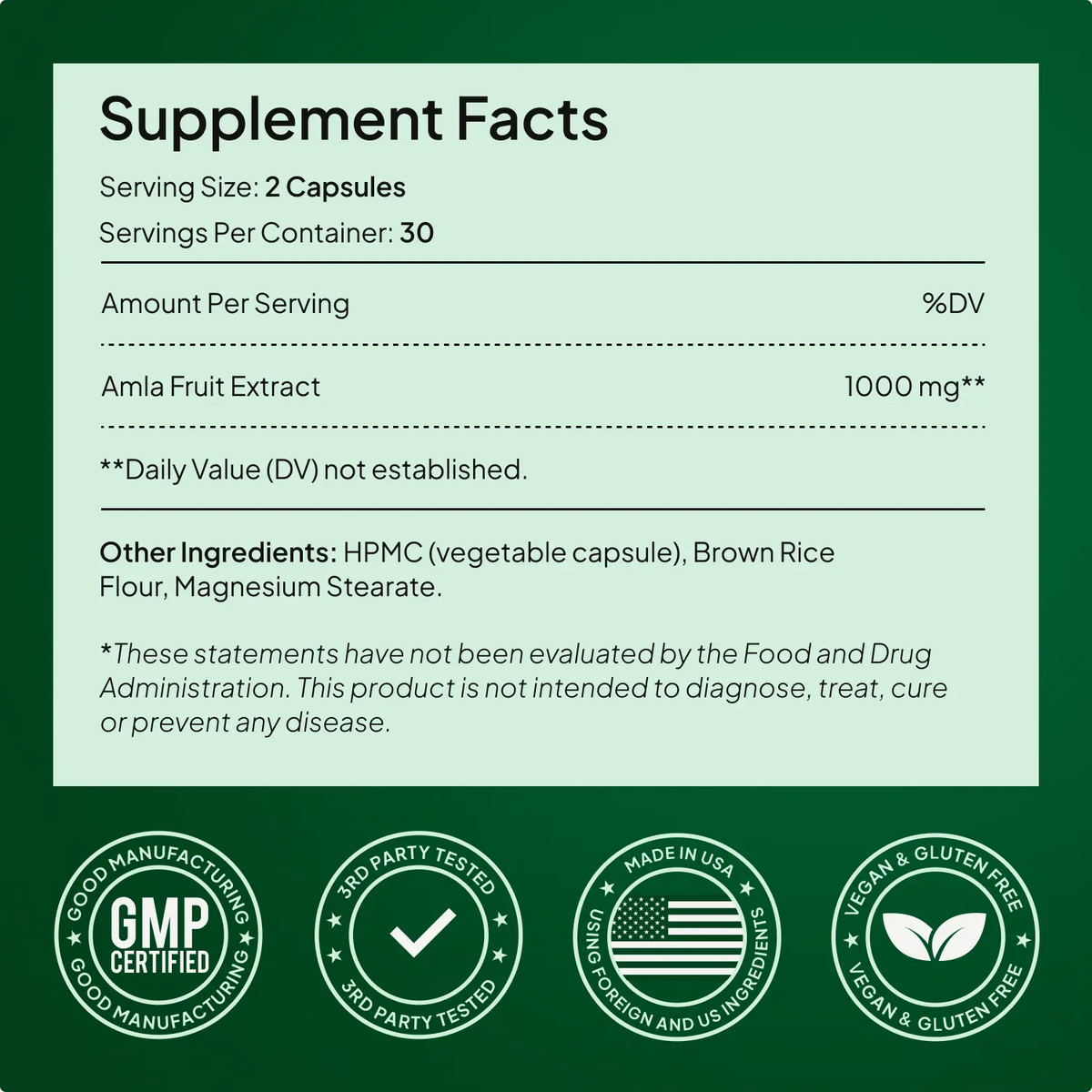 Amla Supplement Capsules Standardized Extract Cellular Energy Support