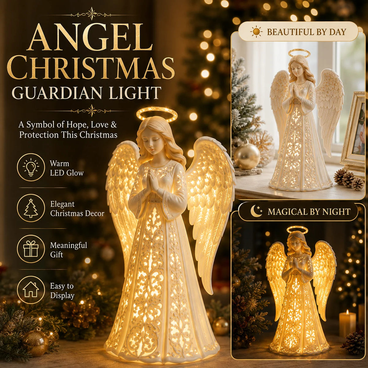 Angel Light Christmas Warm LED Glow Praying Design