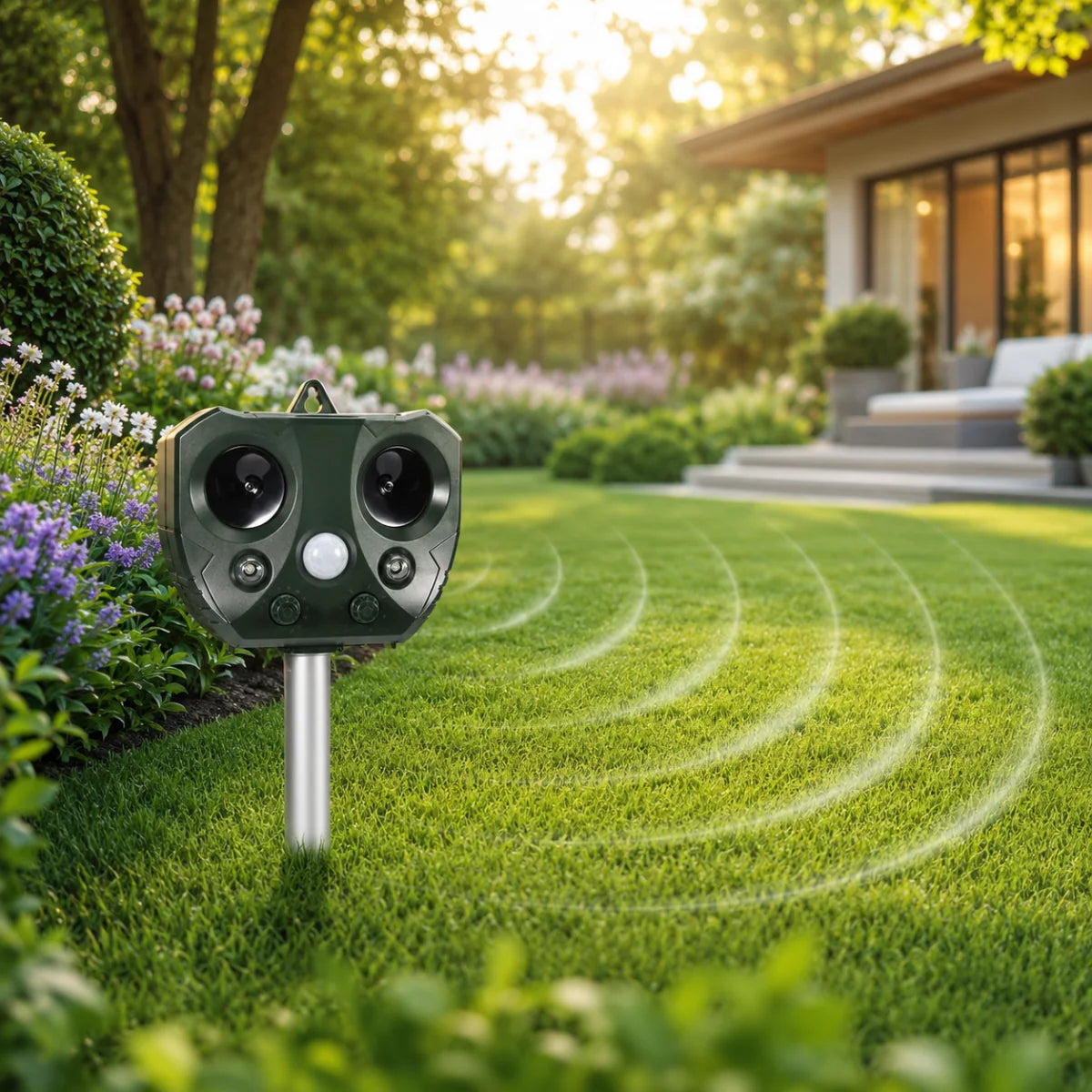 Animal Repeller Solar-Powered Ultrasonic Motion-Activated Weather-Resistant