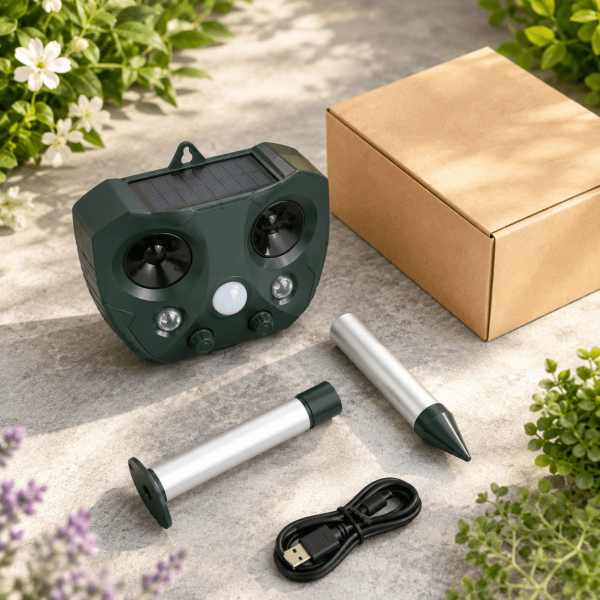 Animal Repeller Solar-Powered Ultrasonic Motion-Activated Weather-Resistant