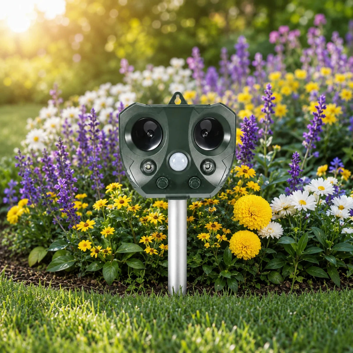 Animal Repeller Solar-Powered Ultrasonic Motion-Activated Weather-Resistant