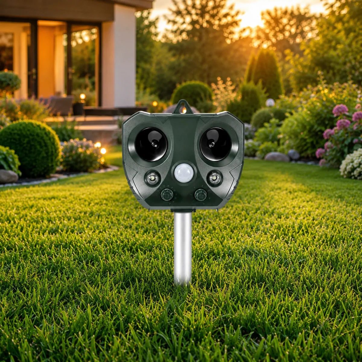 Animal Repeller Solar-Powered Ultrasonic Motion-Activated Weather-Resistant