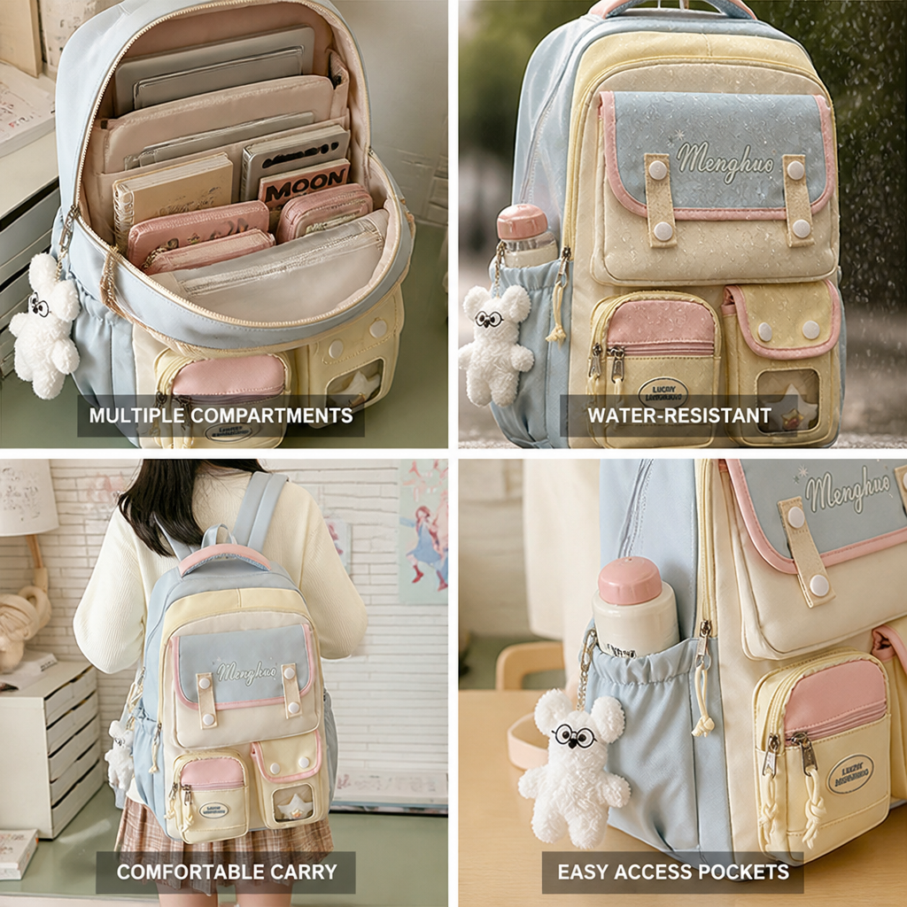 Anime-Inspired Water-Resistant Multi-Compartment School Backpack