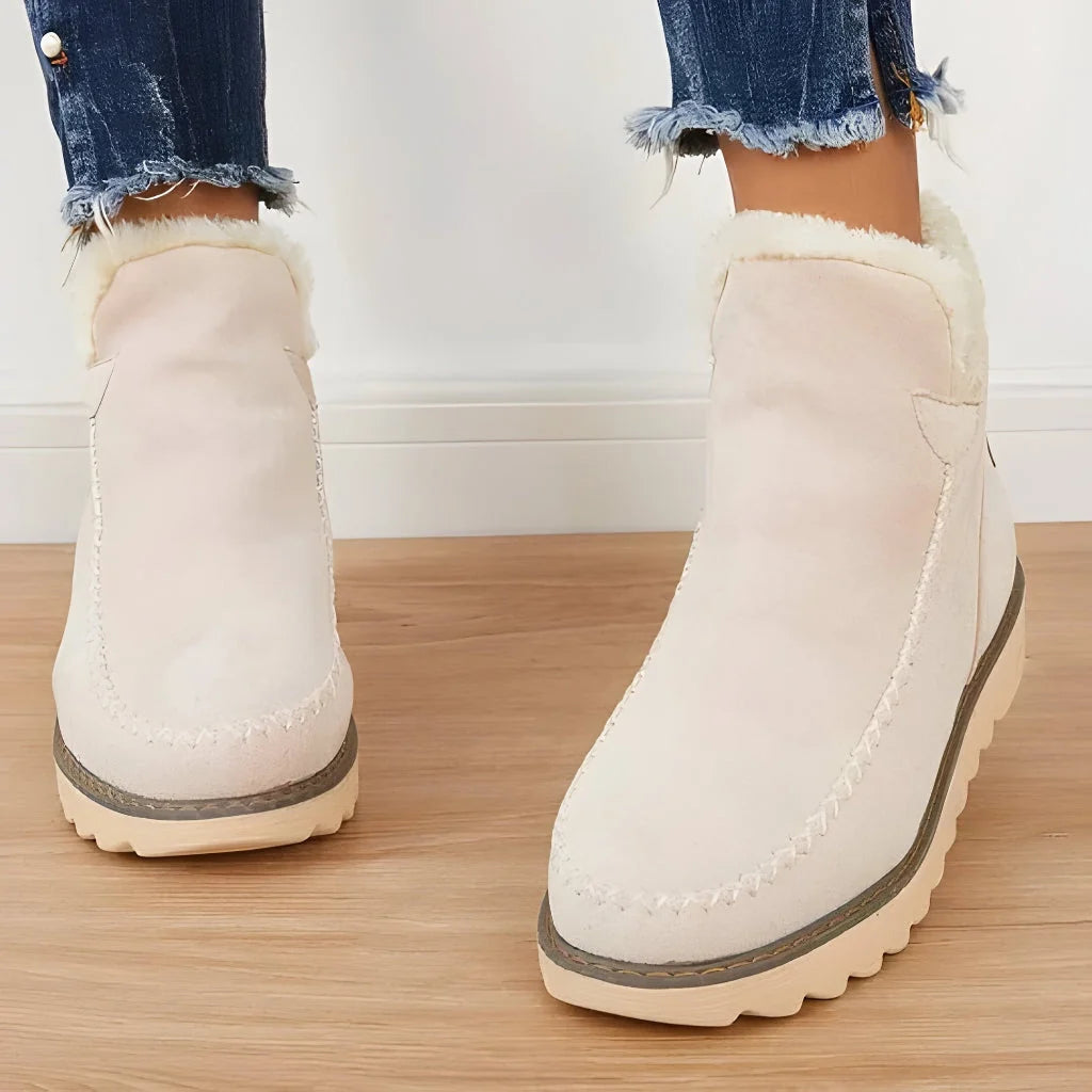 Ankle Boots Fur-Lined Slip-On Flat Sole