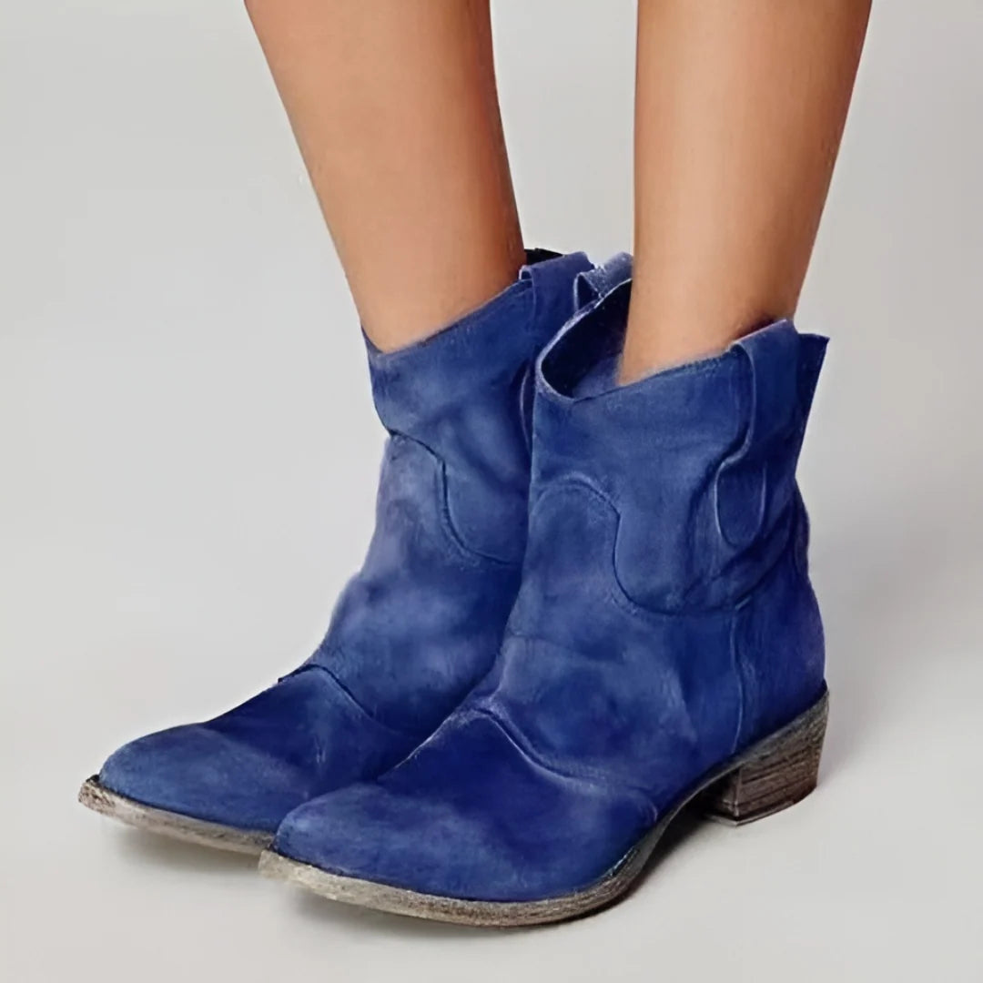 Ankle Boots Western Pull-On Rounded Toe & Low Block Heel