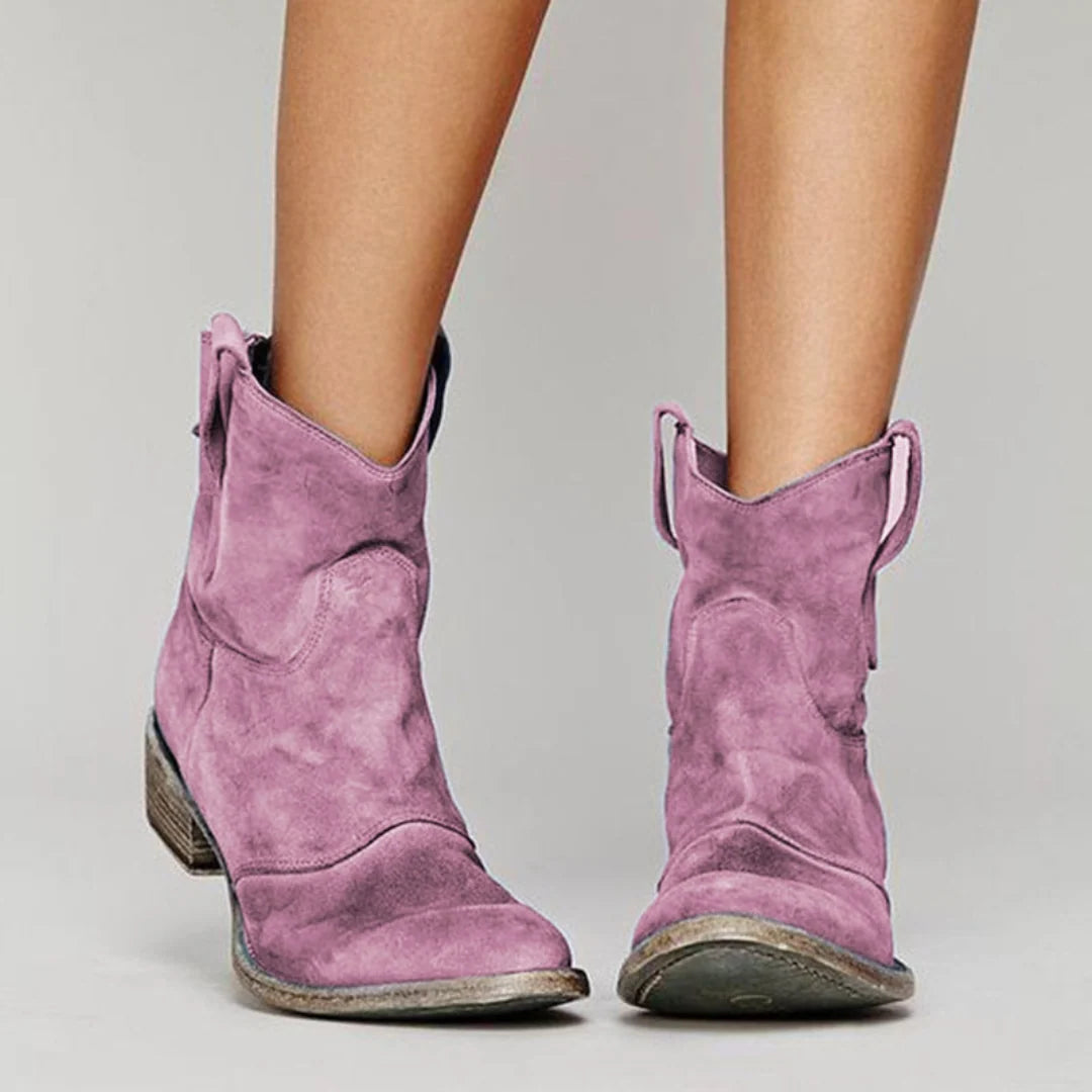 Ankle Boots Western Pull-On Rounded Toe & Low Block Heel