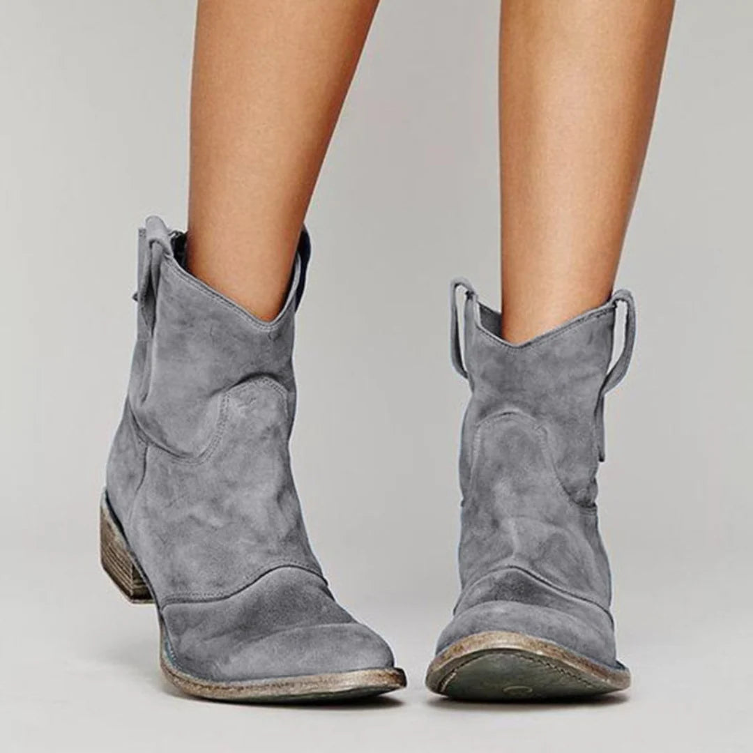 Ankle Boots Western Pull-On Rounded Toe & Low Block Heel