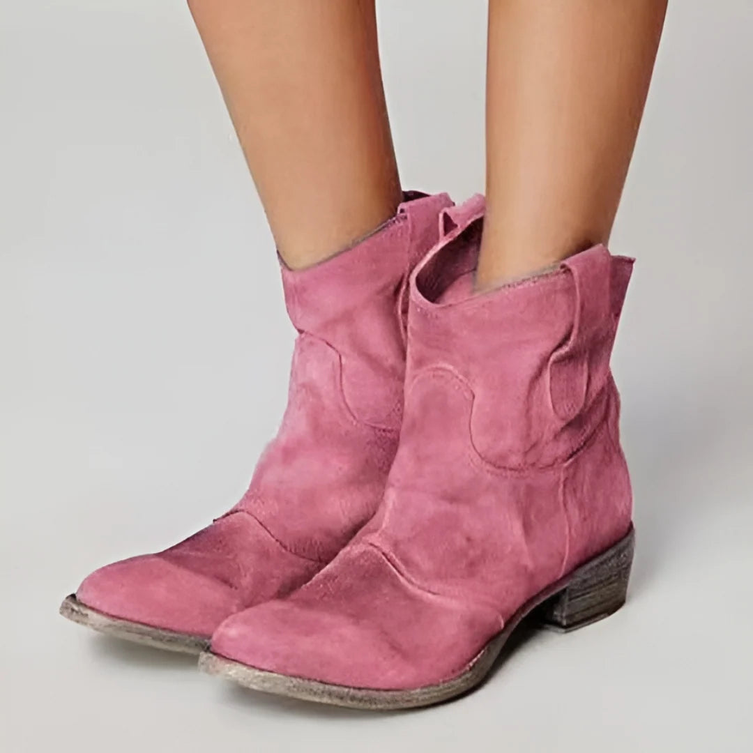 Ankle Boots Western Pull-On Rounded Toe & Low Block Heel
