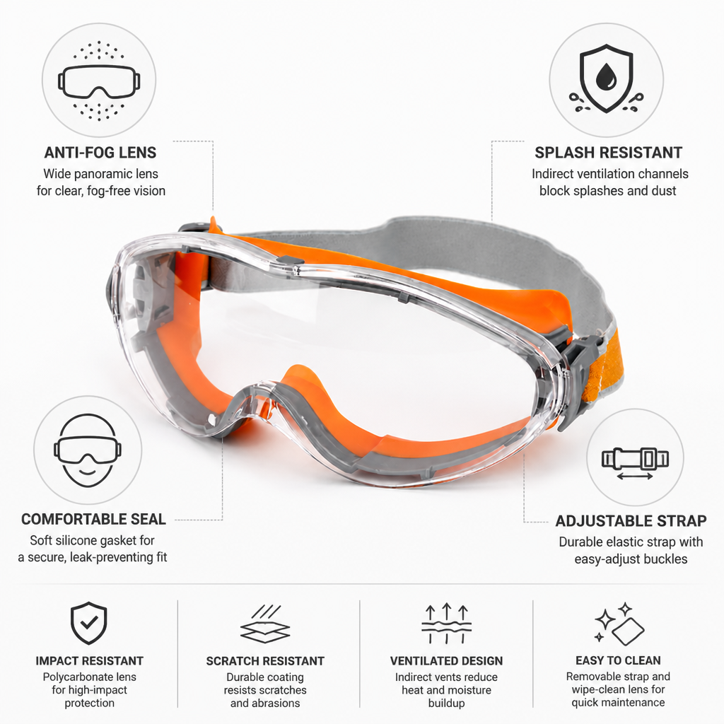 Anti-Fog Panoramic Lens Silicone-Seal Safety Goggles
