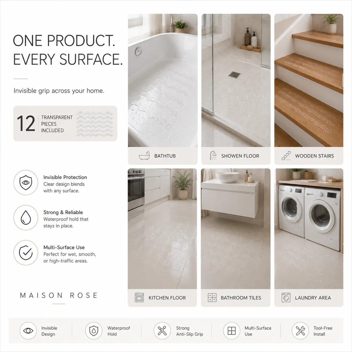 Anti-Slip Strips Clear S-Shaped Design