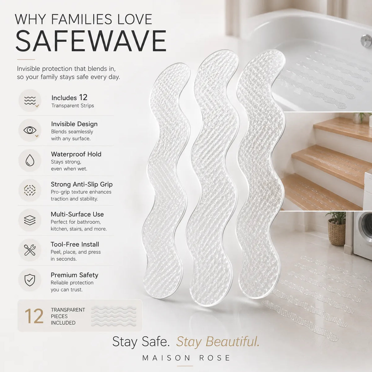 Anti-Slip Strips Clear S-Shaped Design