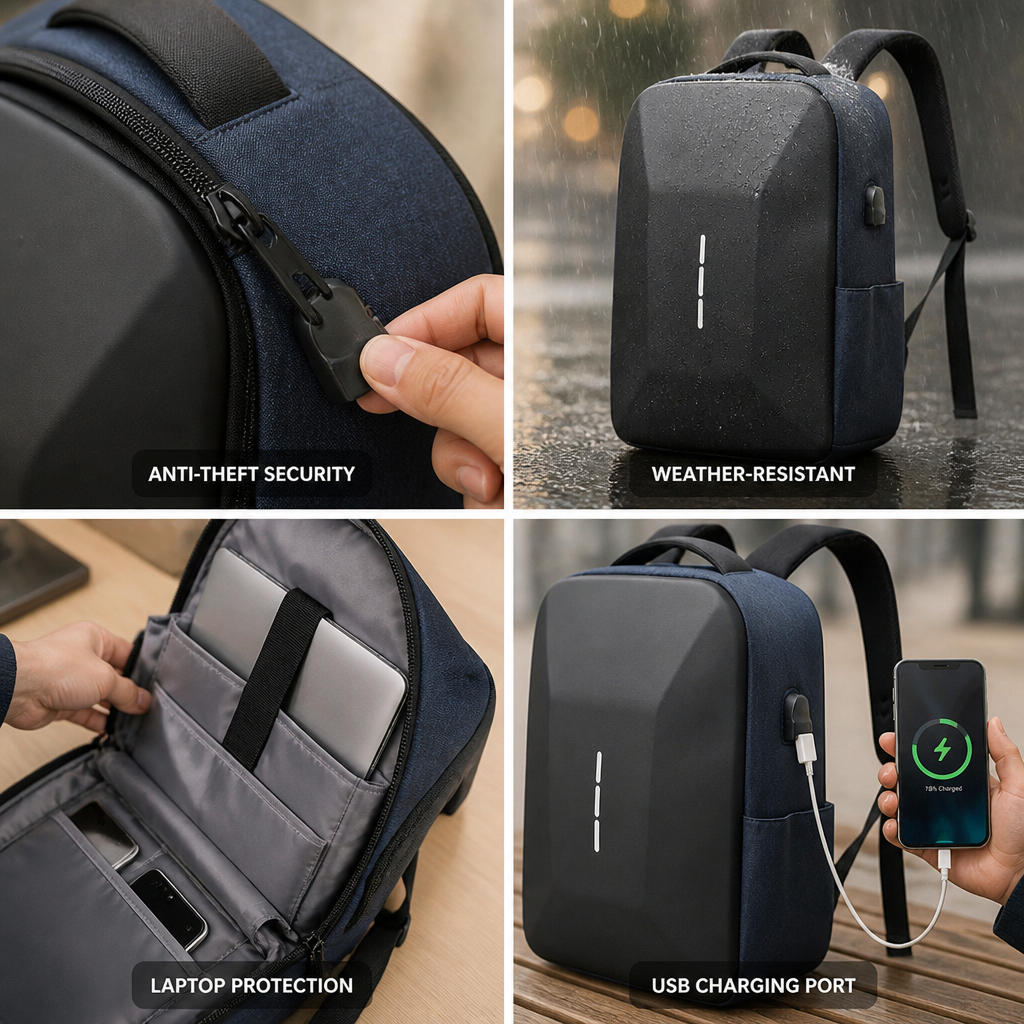 Anti-Theft Hidden Zippers & Locks Backpack (Fits 15.6in Laptop)