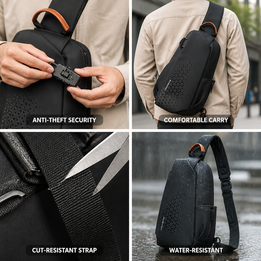 Anti-Theft Locking Zipper Sling Backpack (Cut-Resistant Strap)