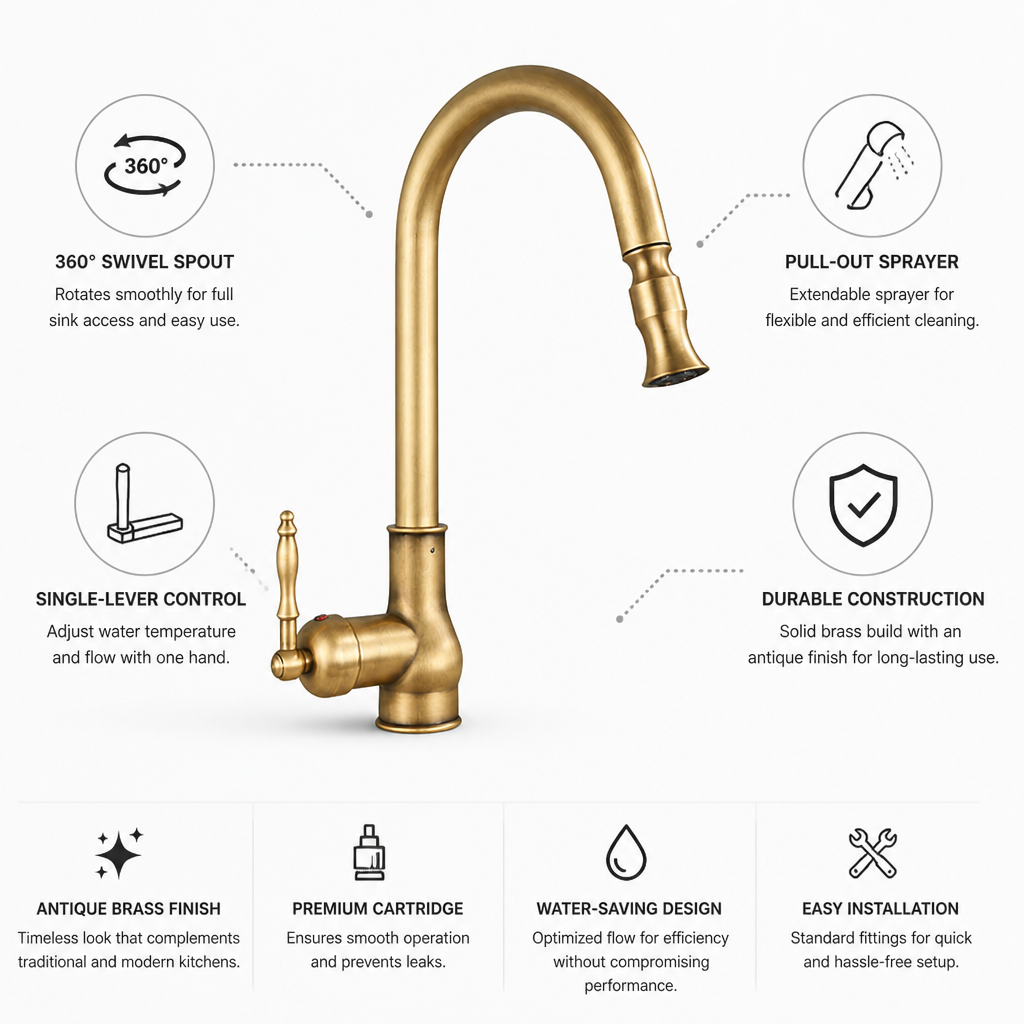 Antique Brass Pull-Out Single-Lever Kitchen Faucet