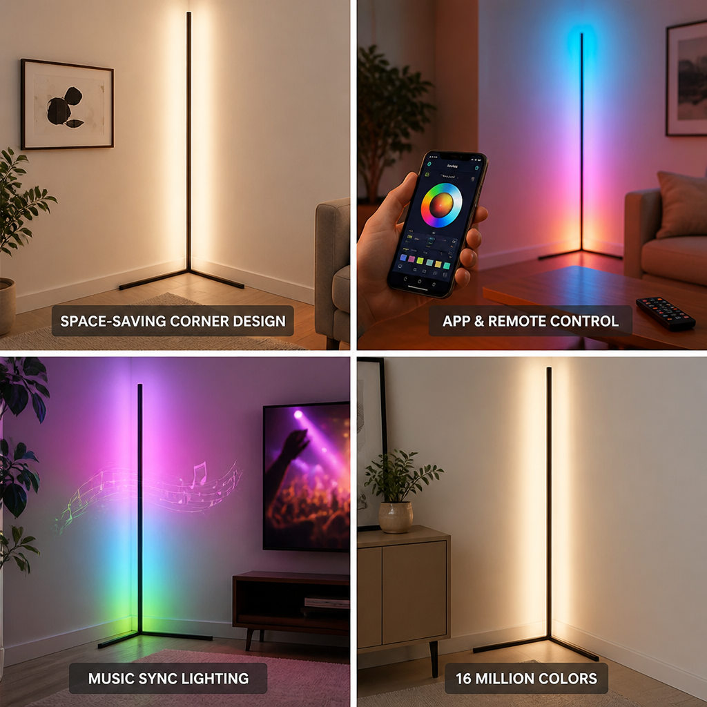 App-Controlled RGB Music-Sync Corner Floor Lamp (155 cm)