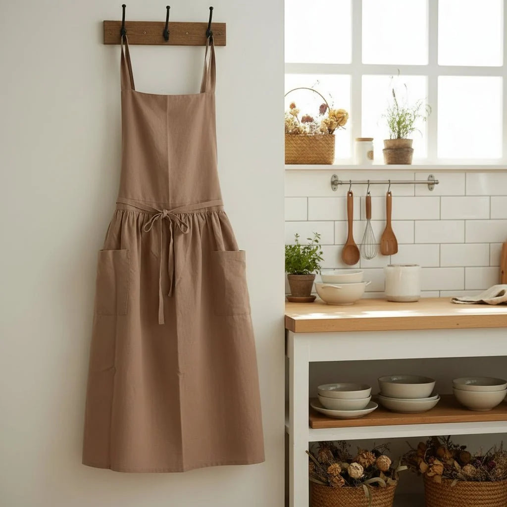 Apron Cotton With Practical Storage Pockets
