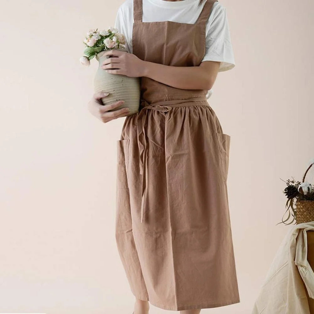 Apron Cotton With Practical Storage Pockets