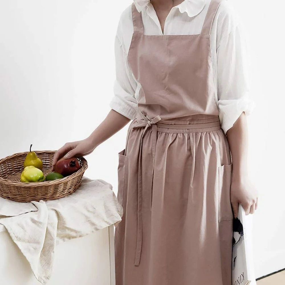 Apron Cotton With Practical Storage Pockets