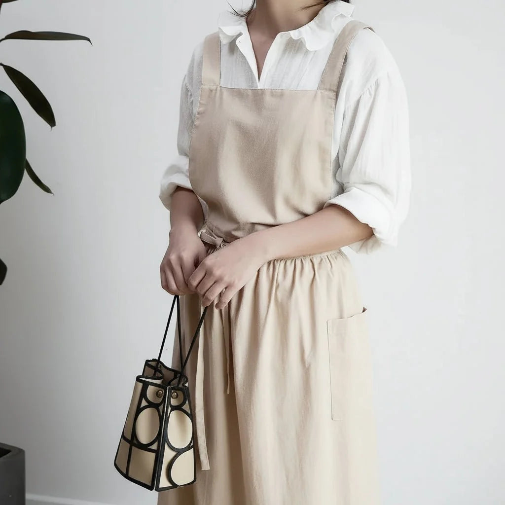 Apron Cotton With Practical Storage Pockets