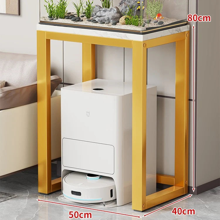 Aquarium Console Table Faux Marble Top Open Storage