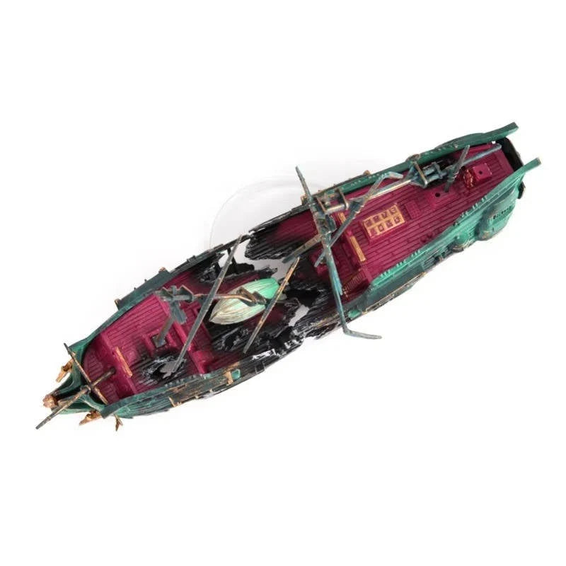Aquarium Decoration Sunken Boat Air Tubing & Swim Openings