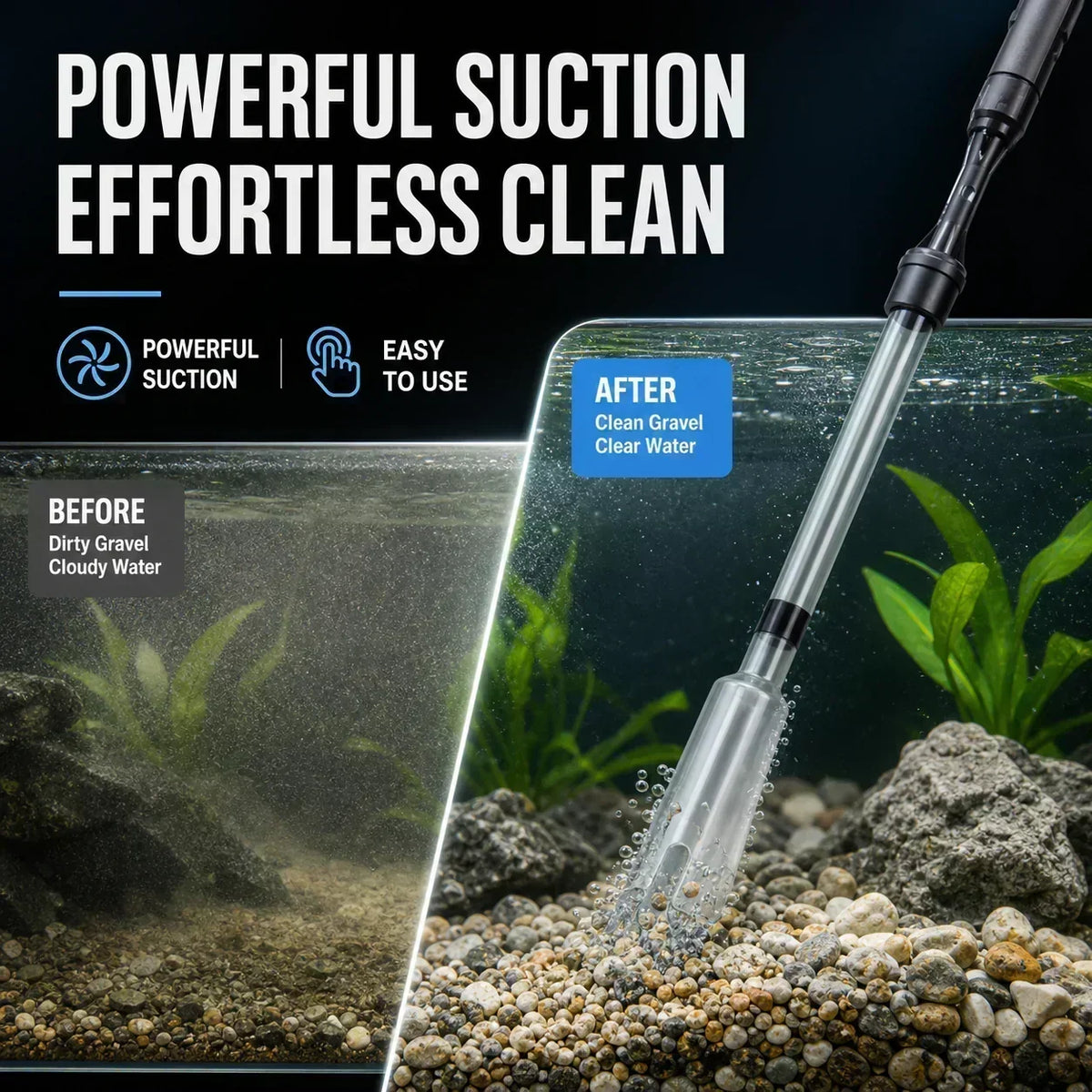 Aquarium Gravel Cleaner Battery-Powered Adjustable Tube Filter Bag