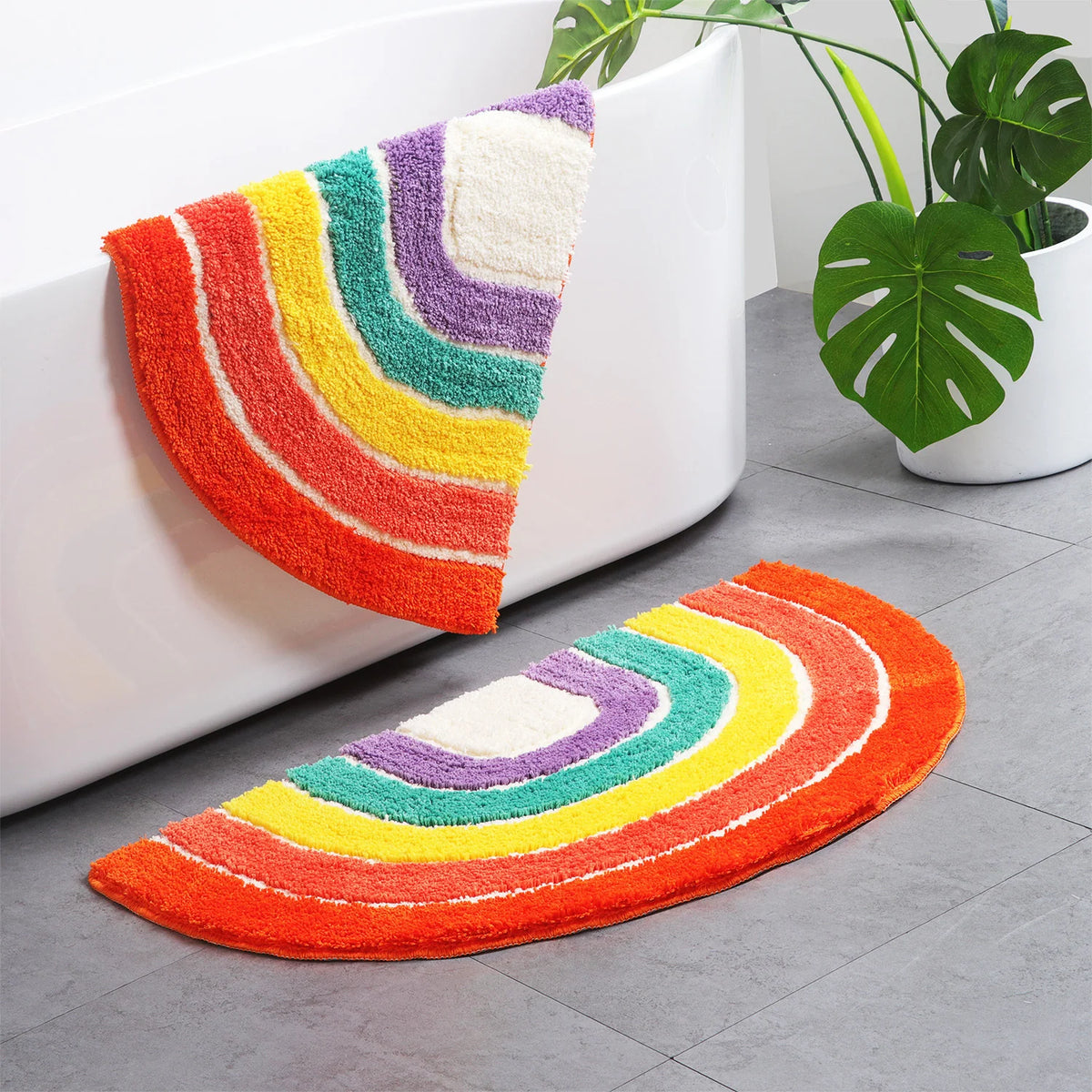 Area Rug Plush Shag Non-Slip Half-Moon Shape