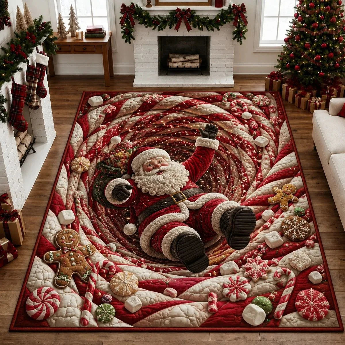Area Rug Quilted Festive Gnome Design Machine Washable