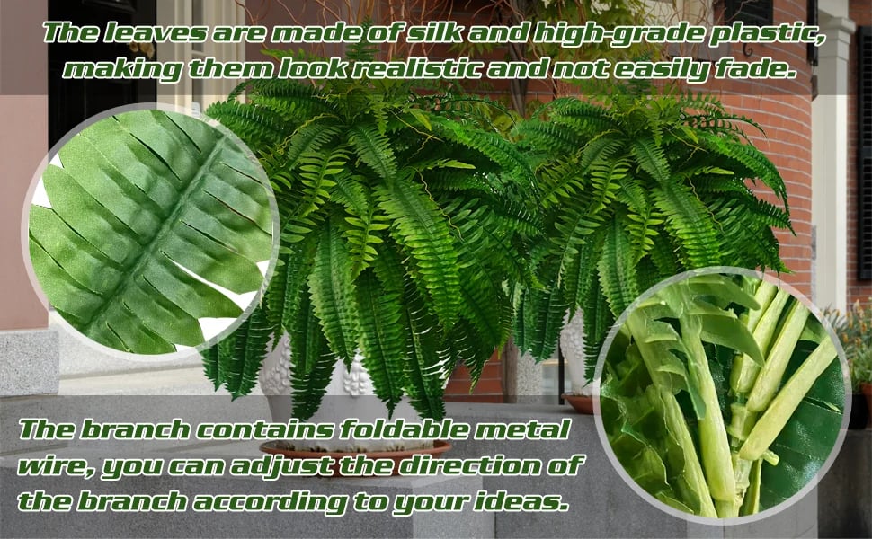 Artificial Boston Ferns Realistic UV-Resistant Set Of 18