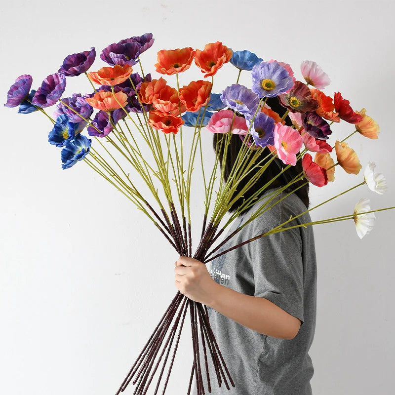 Artificial Poppy Flower Stem Realistic Petals No Watering Needed