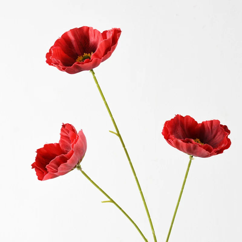 Artificial Poppy Flower Stem Realistic Petals No Watering Needed