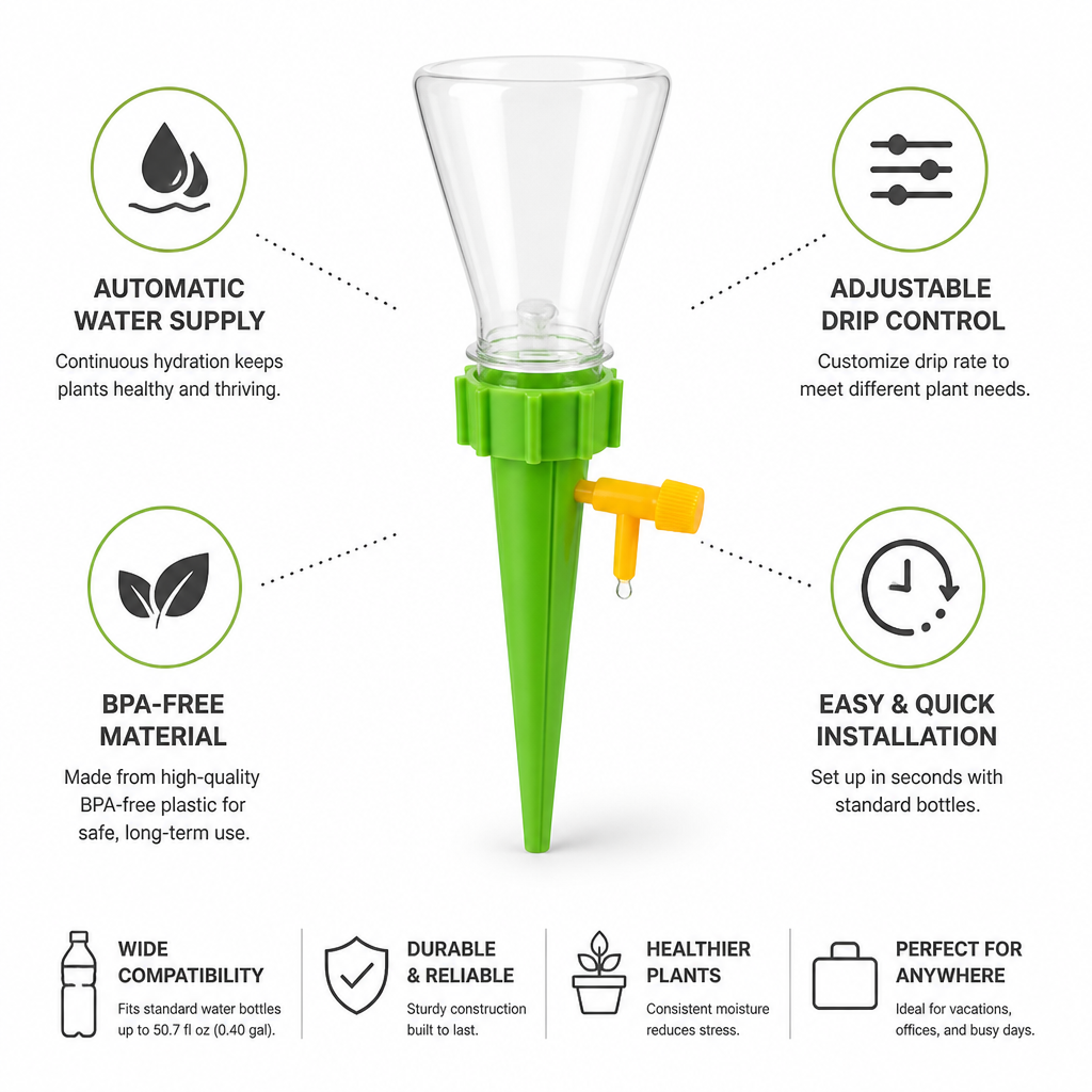 Automatic Adjustable Drip BPA-Free Plant Watering Spike (Pack of 12)