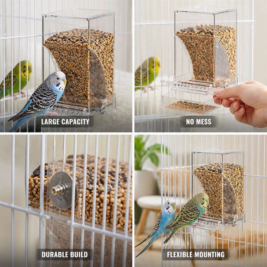 Automatic No-Spill Transparent Bird Feeder (Large Capacity)