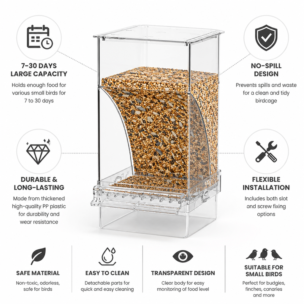 Automatic No-Spill Transparent Bird Feeder (Large Capacity)