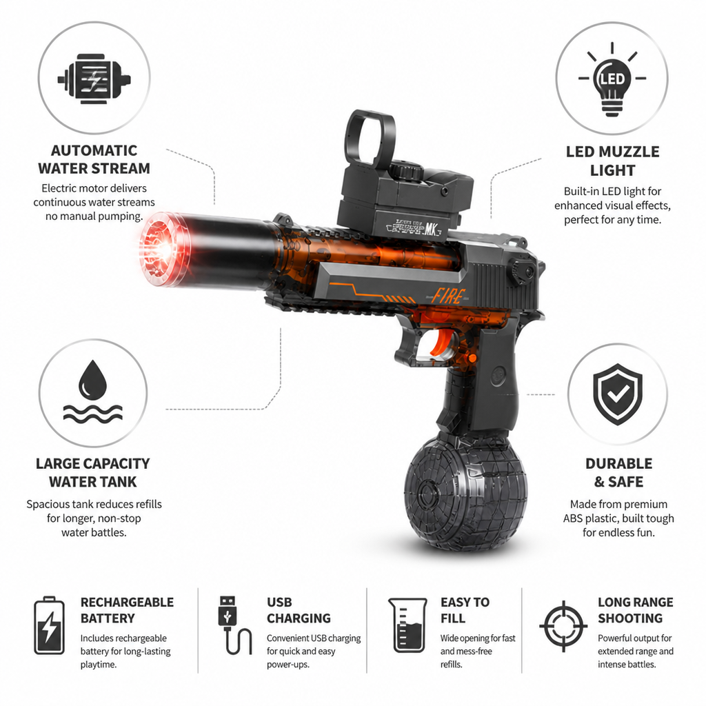 Automatic Rechargeable Water Gun (LED Muzzle Light)