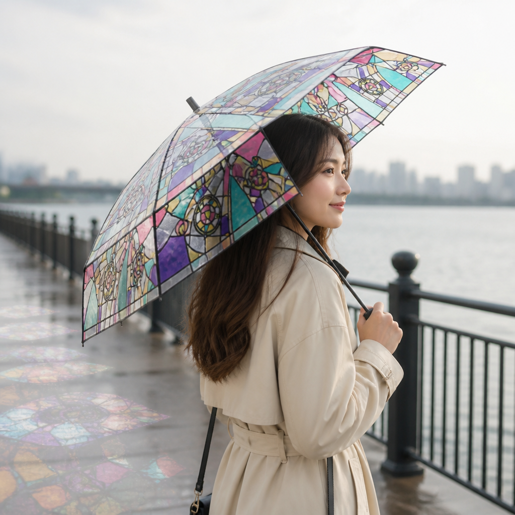 Automatic Windproof Stained-Glass Umbrella