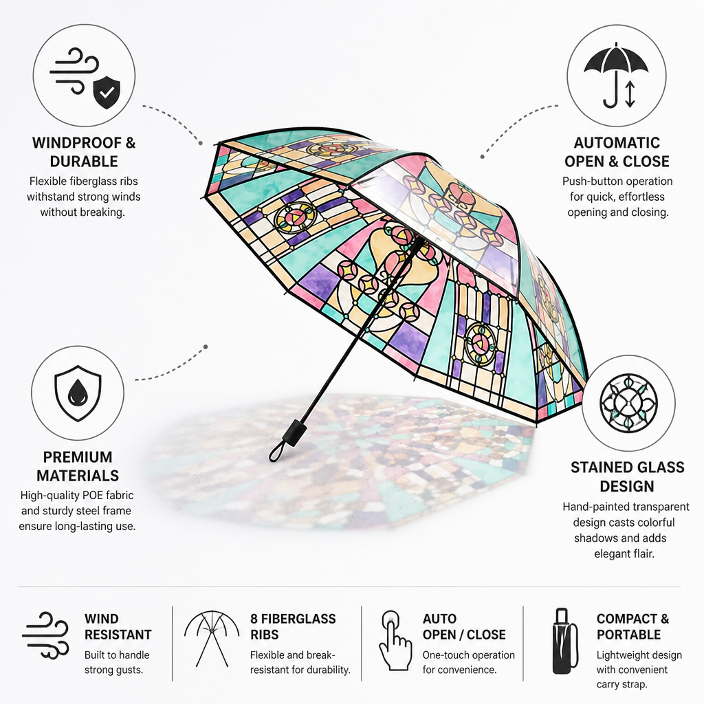 Automatic Windproof Stained-Glass Umbrella