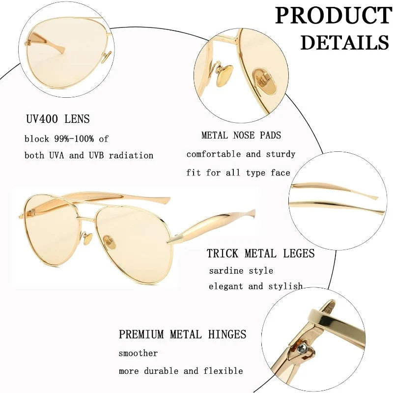 Aviator Sunglasses Oversized Metal Frame UV400 Protection