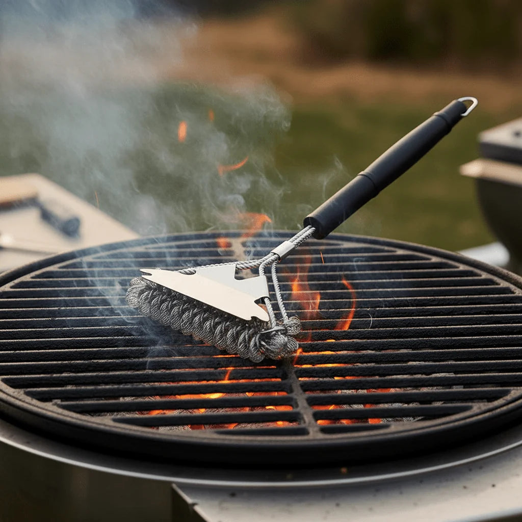 BBQ Grill Brush Bristle-Free Stainless Steel Three-Head Design