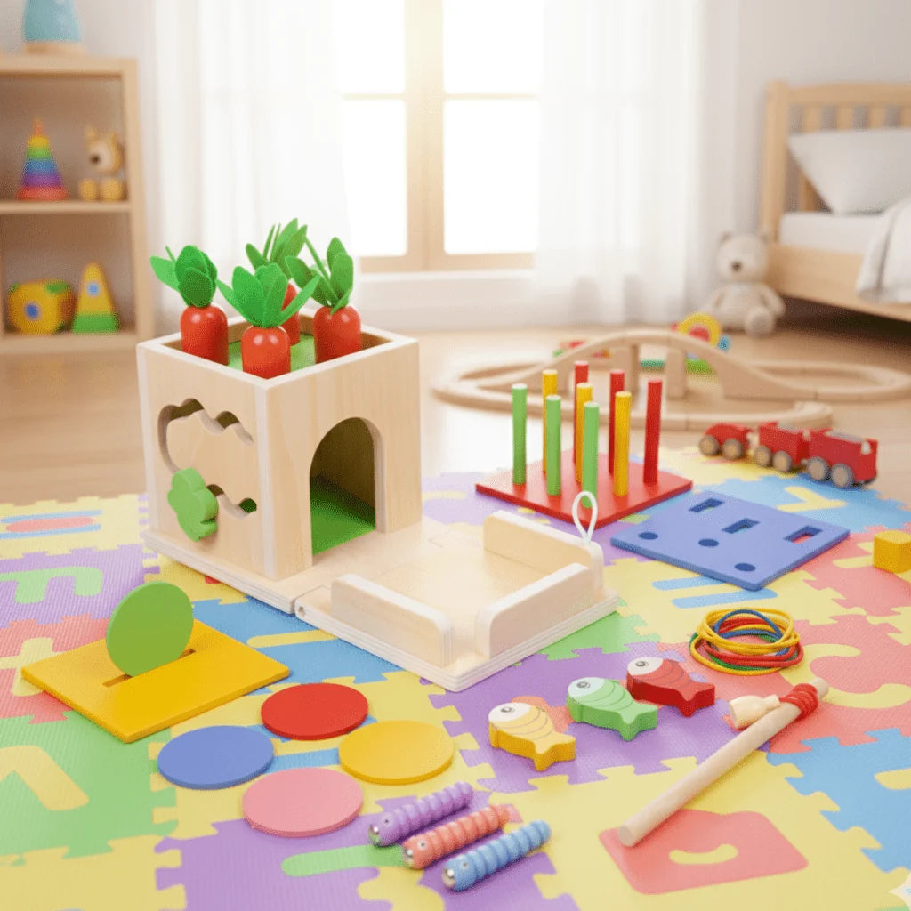Baby Activity Cube Wooden Montessori 8 Learning Activities
