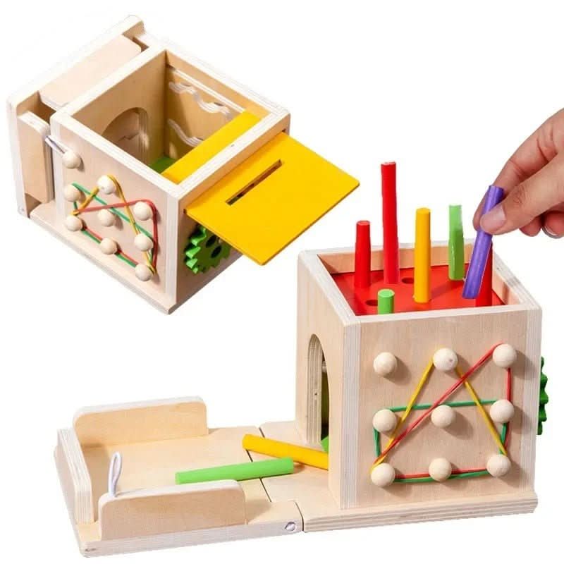Baby Activity Cube Wooden Montessori 8 Learning Activities