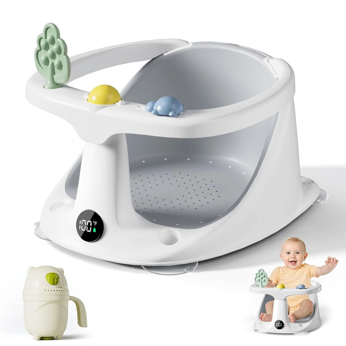 Baby Bath Seat Non-Slip Suction Cups Temperature Display