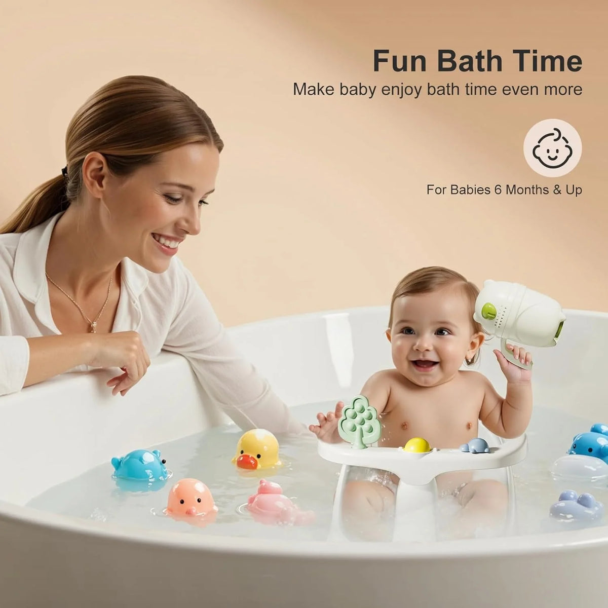 Baby Bath Seat Non-Slip Suction Cups Temperature Display