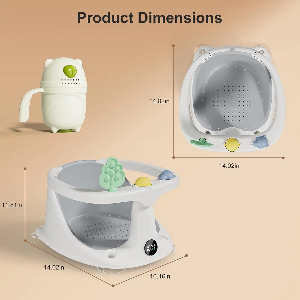 Baby Bath Seat Non-Slip Suction Cups Temperature Display