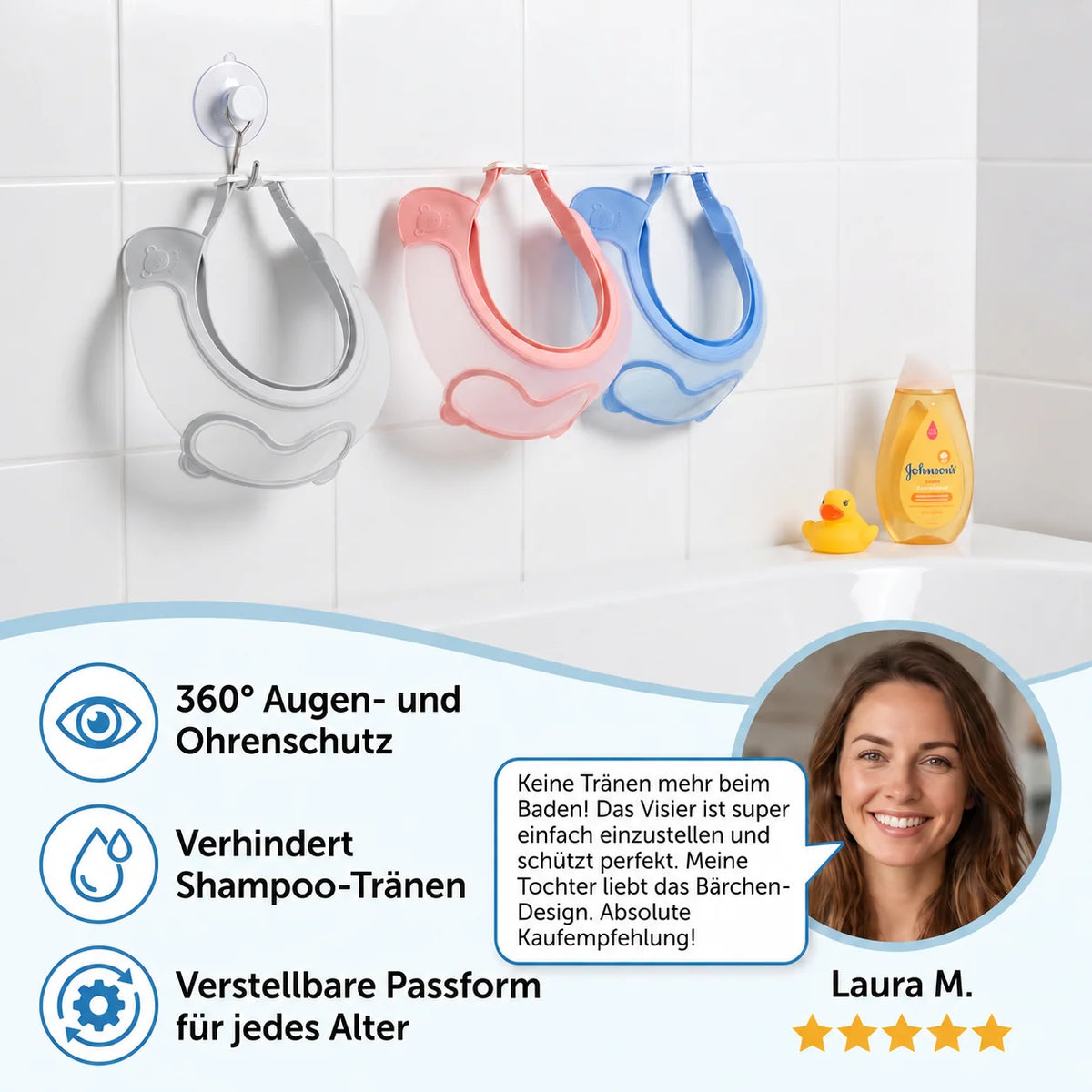 Baby Bath Visor Adjustable 360° Eye & Ear Protection