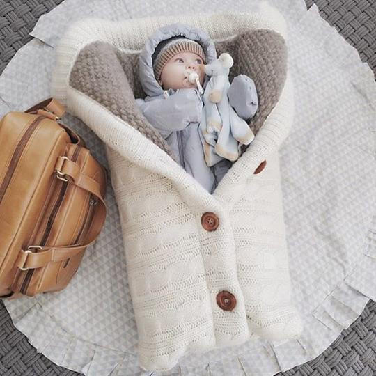 Baby Blanket Swedish Fleece-Lined Knitted Linen Lightweight & Travel-Friendly