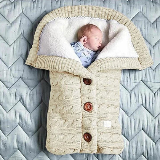 Baby Blanket Swedish Fleece-Lined Knitted Linen Lightweight & Travel-Friendly