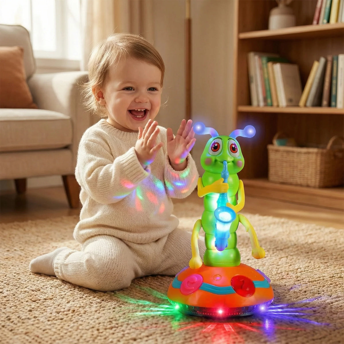 Baby Caterpillar Toy Spinning LED Lights & Saxophone Music