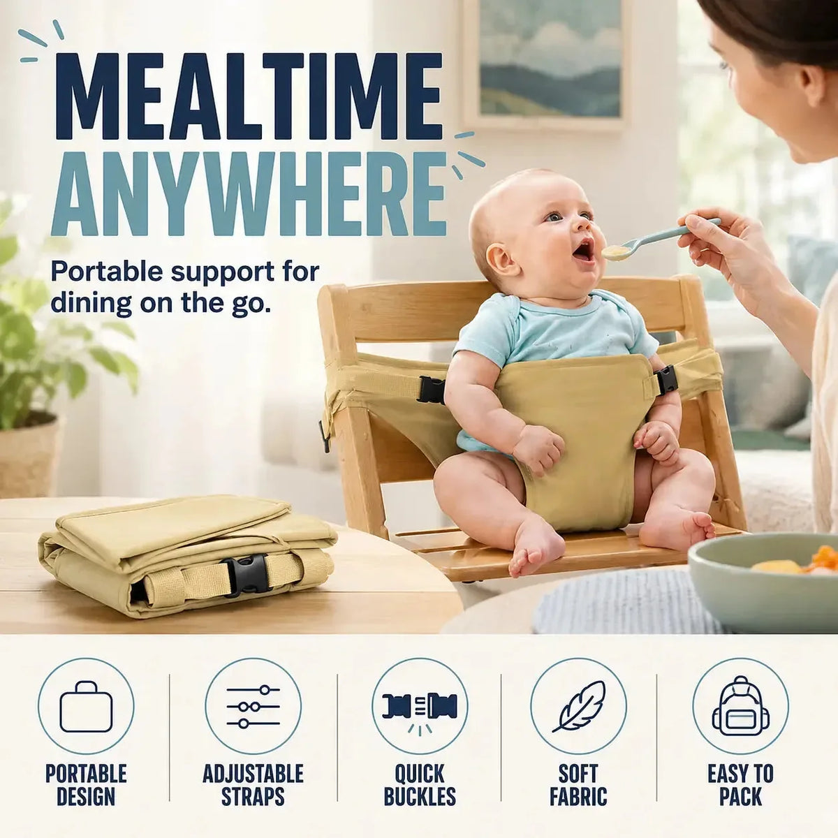 Baby Chair Safety Harness Adjustable Straps Compact Foldable Design
