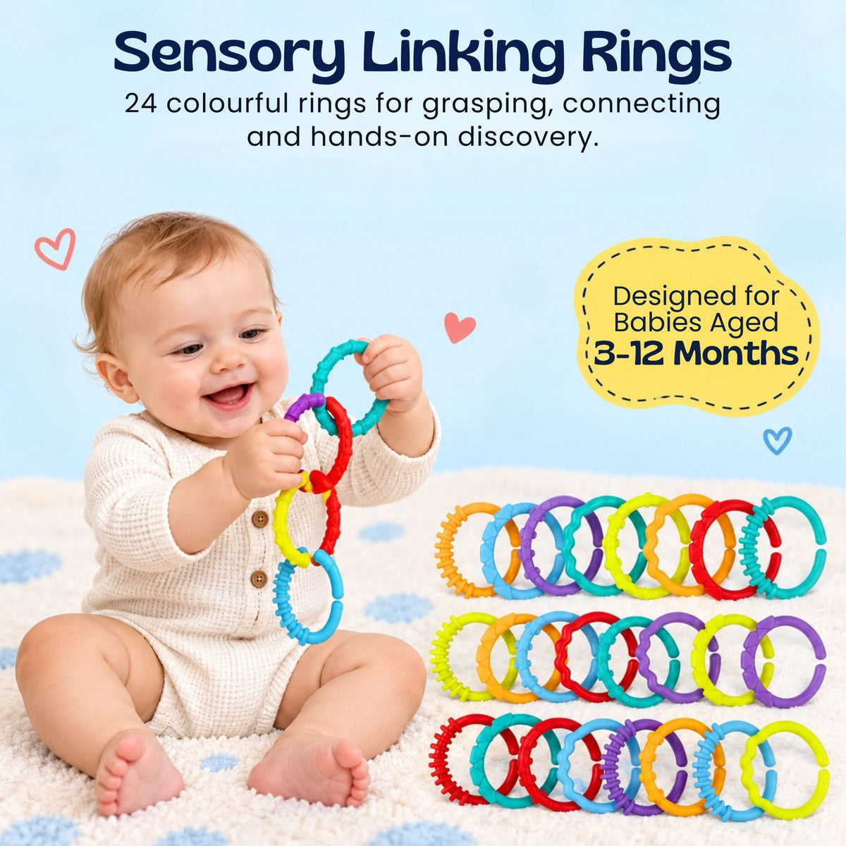 Baby Grasping Rings Textured Linkable Set of 24